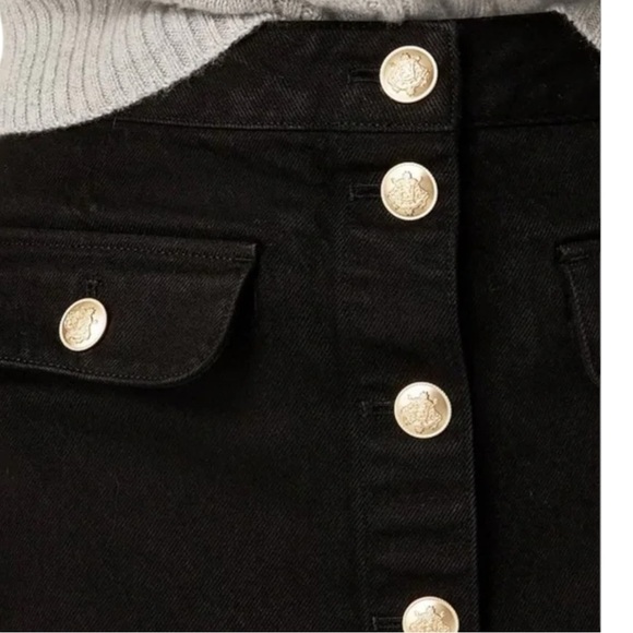 J Crew Black Dark Rinse Denim Gold Button Front Mini Skirt Womens Size 2 NEW - Picture 3 of 8
